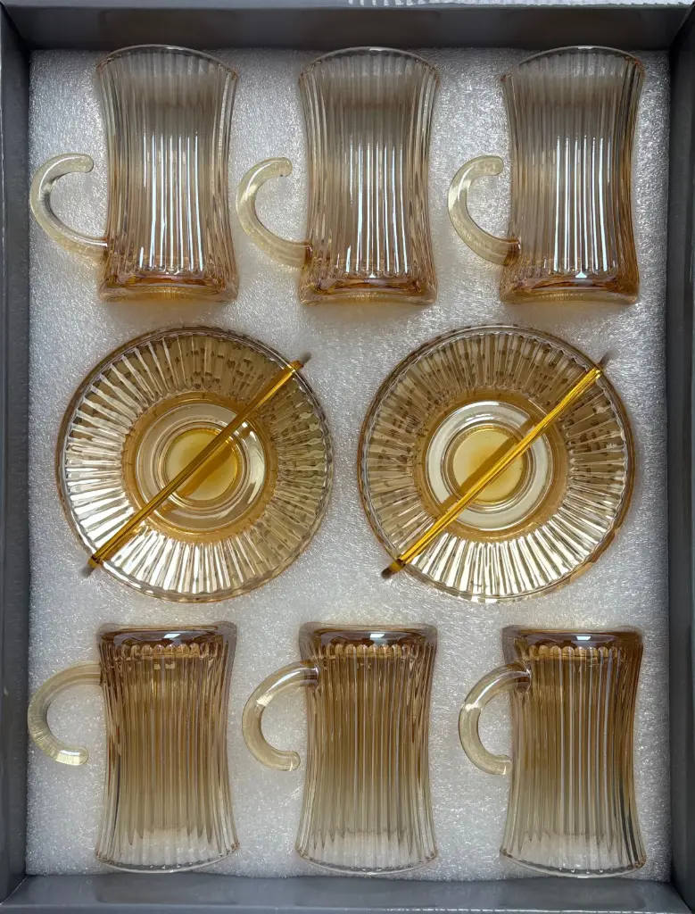 Fluted Amber Tea Glass Cup, Set of 6