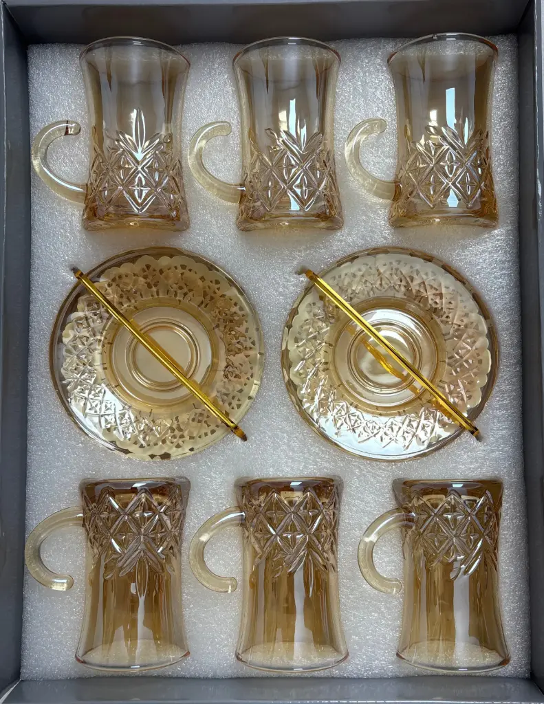 Amber Crystal Tea Glass Cup, Set of 6