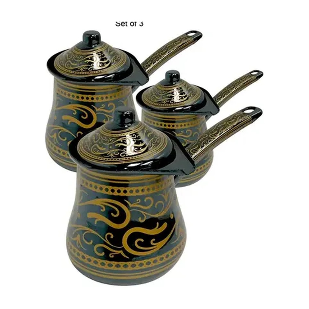Coffee Pots Enamel Black/Yellow W Lid 3Pcs