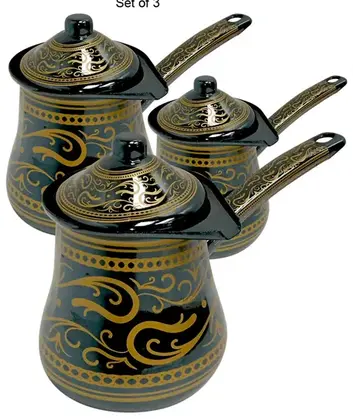 Coffee Pots Enamel Black/Yellow W Lid 3Pcs