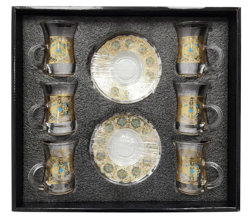Tea Cups w/ Saucers Gold 6+6Pcs