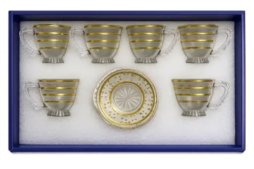 [917549] Gold Stripe Frosted Small Tea Cup, Set of 6