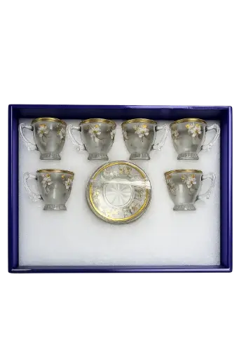 [917556] Blossom Gold Glass Tea Cup, Set of 6