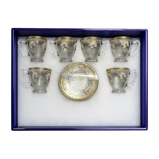 [917556] Blossom Gold Glass Tea Cup, Set of 6