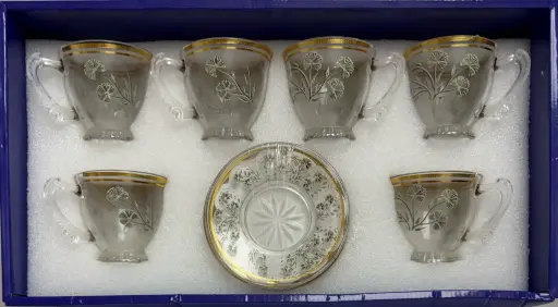[917570] Gilded Dandelion Glass Tea Cup, Set of 6