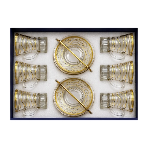 [917617] Gold Cascade Wave Tea Cups, Set of 6