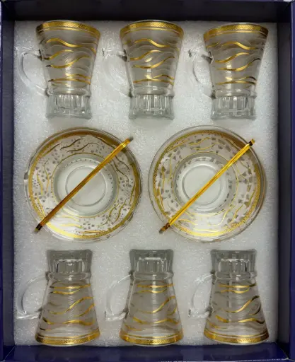 [917662] Frosted Gold Wave Tea Cup Set, Set of 6