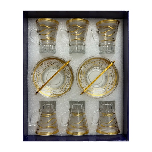 [917662] Frosted Gold Wave Tea Cup Set, Set of 6