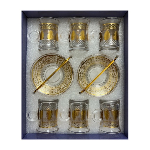[917778] Gold Feather Glass Tea Cup, Set of 6