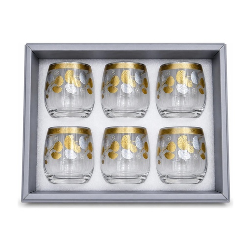 [917792] Gold & Silver Ginkgo Leaf Glass Cup, Set of 6