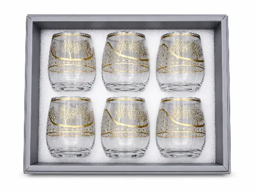 [917808] Golden Tree Glass Cup, Set of 6
