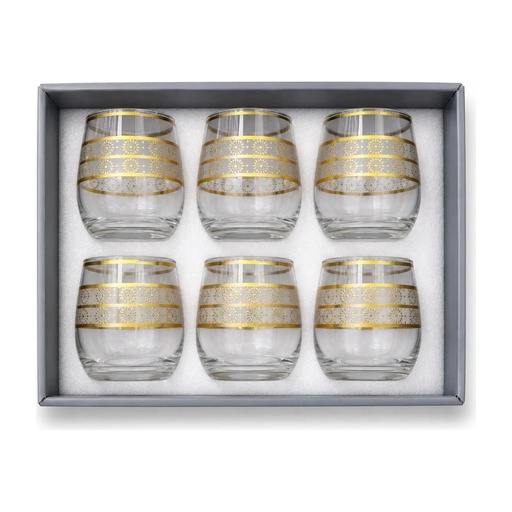 [917822] Gilded Sunburst Glass Cup, Set of 6