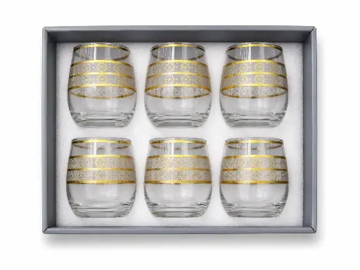 [917822] Gilded Sunburst Glass Cup, Set of 6