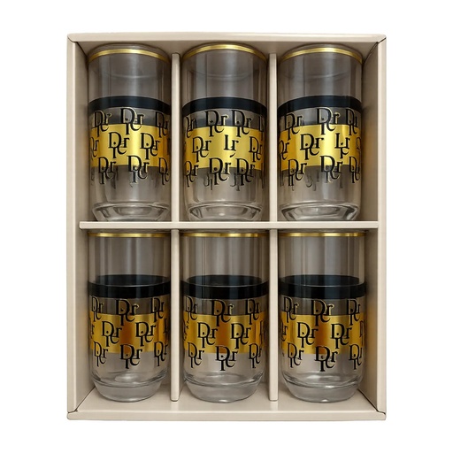 [917853] Gold and Black Dior Glass Cup, Set of 6