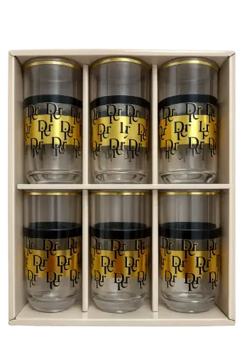 [917853] Gold and Black Dior Glass Cup, Set of 6