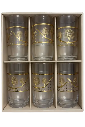 [917884] Gold Tree Wave Glass Cup, Set of 6