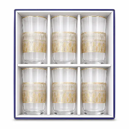[917891] Etched Gold Palm Glass Cup, Set of 6 