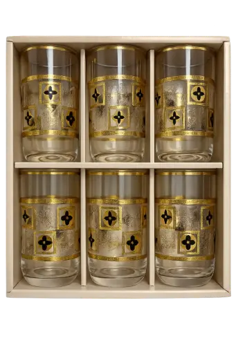 [917907] Golden Emblem Glass Cup, Set of 6