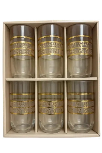 [917914] Golden Mosaic Glass Cup, Set of 6