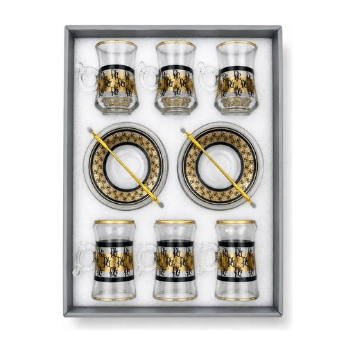 [917938] Gold and Black Dior Tea Cup, Set of 6