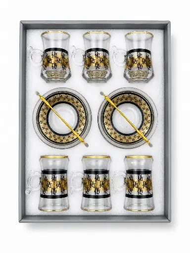 [917938] Gold and Black Dior Tea Cup, Set of 6