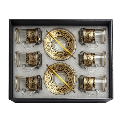 [917952] Gold & Black Mosaic Tea Cup, Set of 6