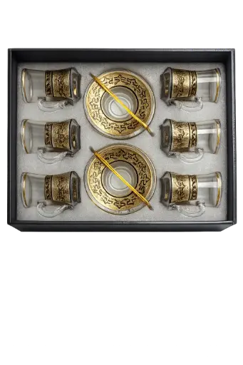 [917952] Gold & Black Mosaic Tea Cup, Set of 6