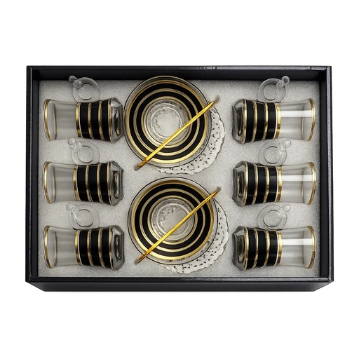 [917969] Black & Gold Stripe Tea Cups, Set of 6