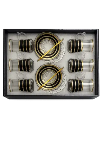 [917969] Black & Gold Stripe Tea Cups, Set of 6