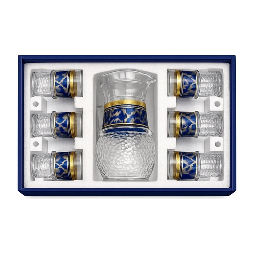 [918478] Royal Blue Glass Pitcher and Cup Set, 7-Piece