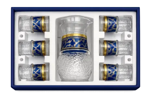 [918478] Royal Blue Glass Pitcher and Cup Set, 7-Piece