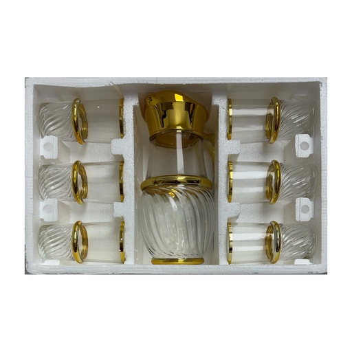 [918492] Gold Rim Swirl Glass Pitcher & Cups, 7-Piece