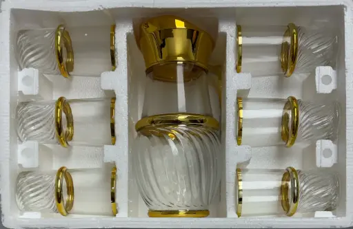[918492] Gold Rim Swirl Glass Pitcher & Cups, 7-Piece