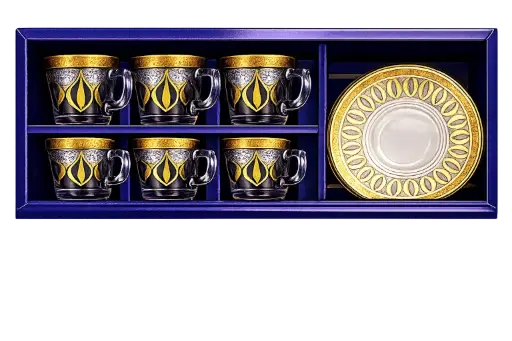[918546] Gold Leaf T-Cups w/ Saucer Set – 6 Piece