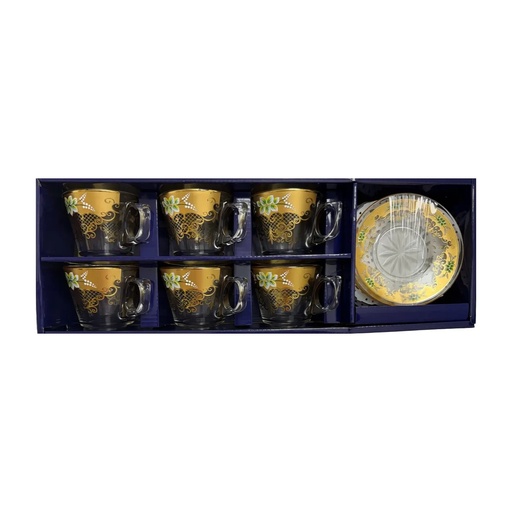 [918584] Green Blossom Gold Tea Cups, Set of 6