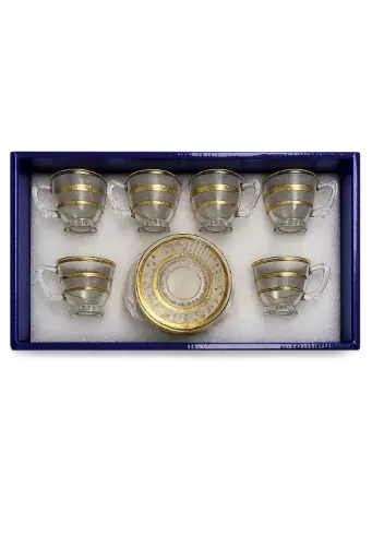 [918652] Small Gold Stripped Tea Cup - Set of 6