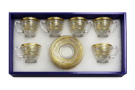 [918676] Small Gold Wave Tea Cup, Set of 6