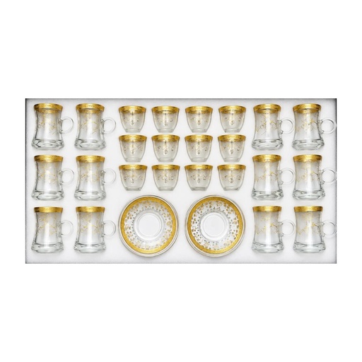 [921324] Gold Floral Vine Glass Tea Cups, Set of 24