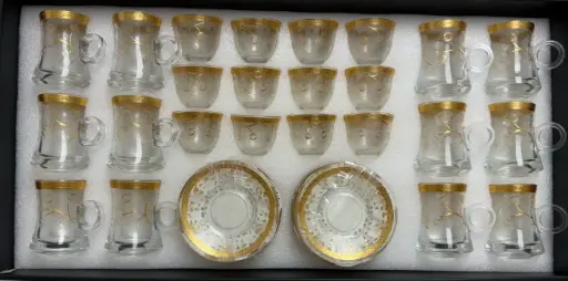 [921348] Grandeur Gold Flower Glassware Collection, Set of 24