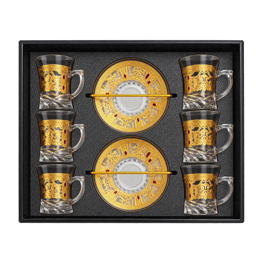 [921355] Imperial Ruby Gold Turkish Tea Cup, Set of 6