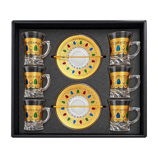 [921393] Multicolor Gold Turkish Tea Cup, Set of 6