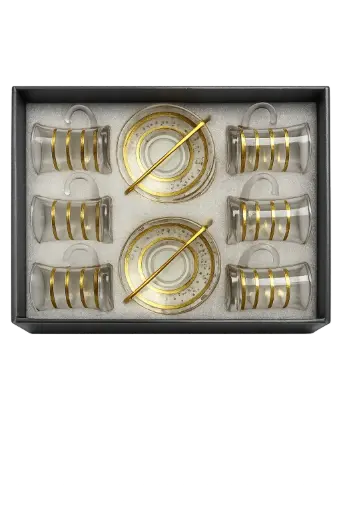 [921409] Banded Gold Glass Tea Cup, Set of 6