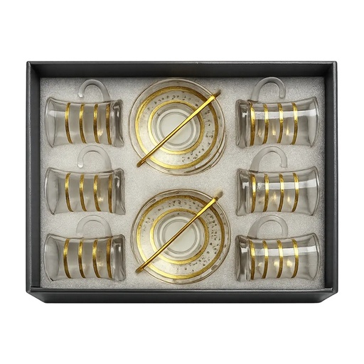 [921409] Gold Rim Glass Tea Cup - Set of 6