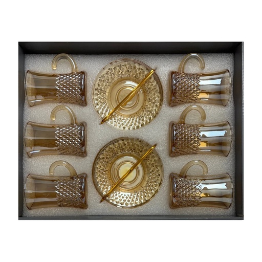 [921447] Amber Diamond Cut Tea Cup, Set of 6