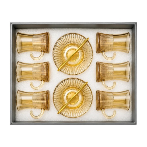 [921454] Amber Ribbed Tea Cups, Set of 6