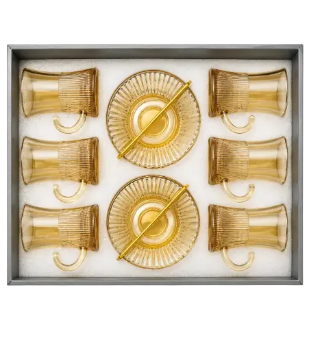 [921454] Amber Ribbed Tea Cups, Set of 6