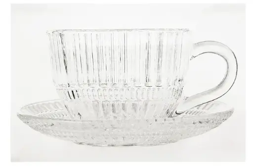[907908] Tea Cups W Saucers Crystal Set of 6+6 