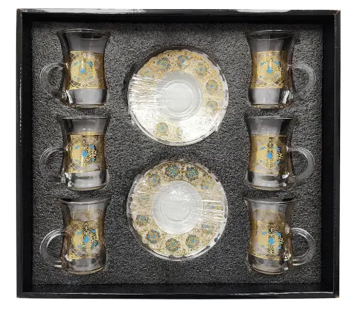 [907830] Tea Cups w/ Saucers Gold 6+6Pcs